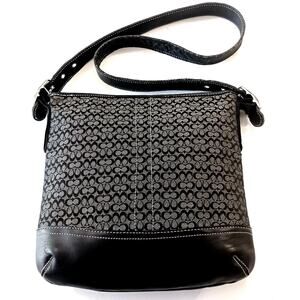 Vtg Y2K Coach Jacquard dbl signature C Crossbody leather strap 11x11 gray/blk